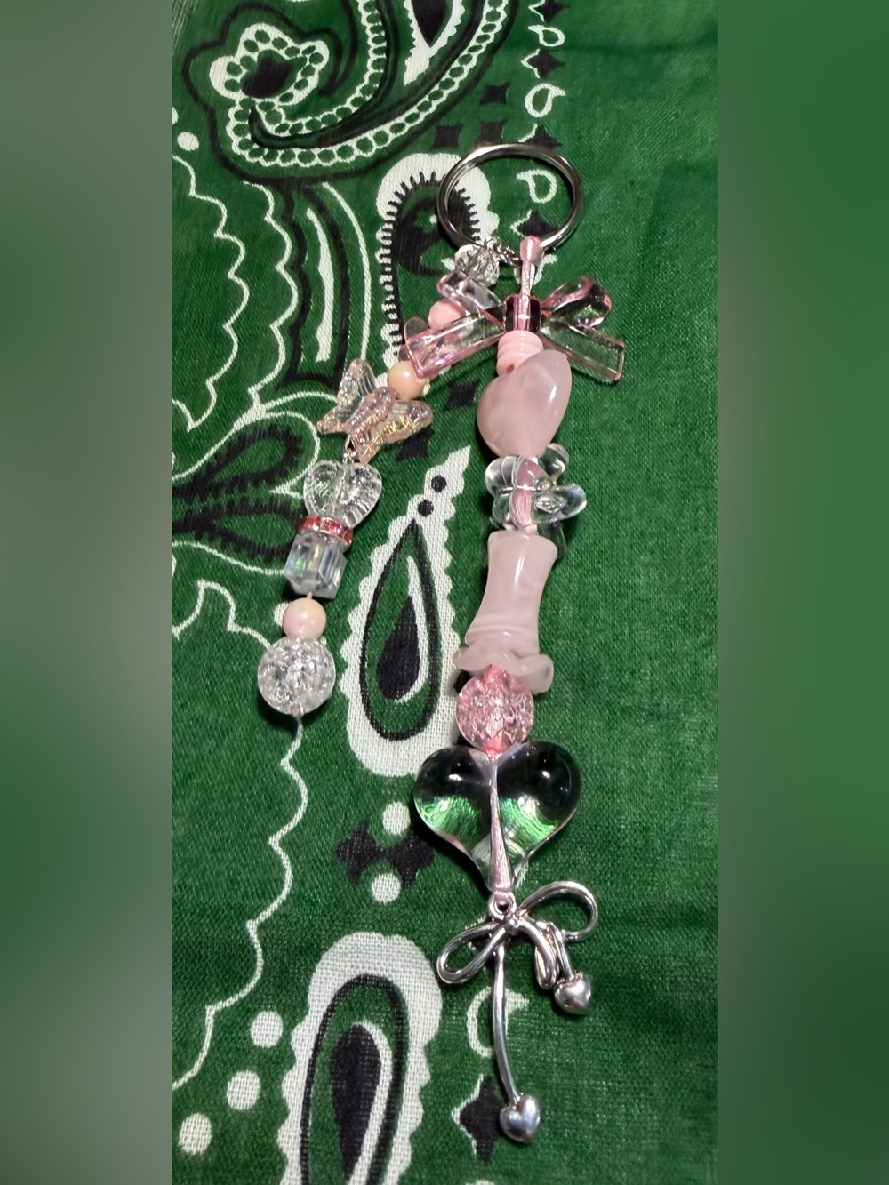 Pink Glass Heart Pendant Keychain Charm - Women Jewelry